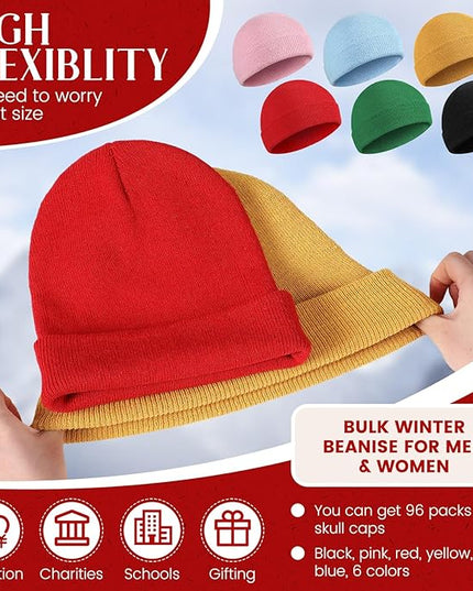 Tarpop 96 Pack Beanies Unisex Bulk for Men Women, Winter Beanie Hats Packs Knit Hat Warm Skull Cap Homeless