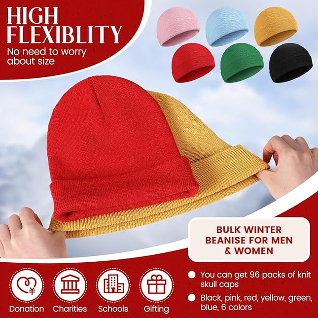 Tarpop 96 Pack Beanies Unisex Bulk for Men Women, Winter Beanie Hats Packs Knit Hat Warm Skull Cap Homeless