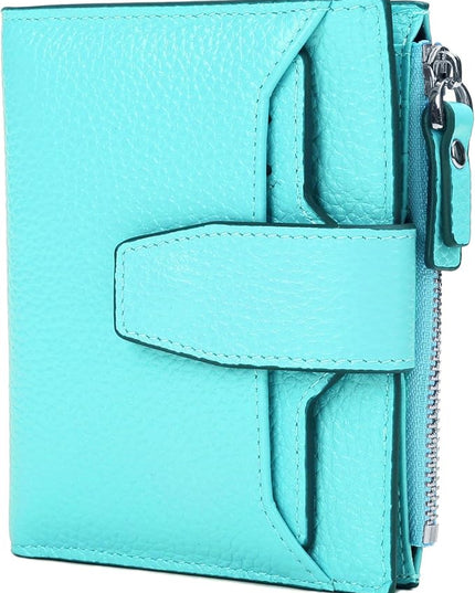 AINIMOER Women's RFID Blocking Leather Small Compact Bi-fold Zipper Pocket Wallet Card Case Purse with id Window
