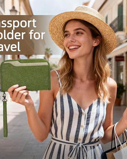 ZOPPEN Passport Holder Family RFID Passport Wallet, Passport Holder Women/Men, Travel Wallet Documents Organizer Zipper Case with Removable Wristlet Strap, Travel Essentials for Flying