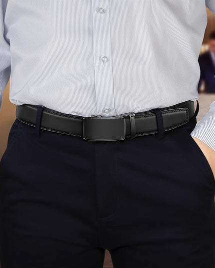 KEMISANT Men Belt 2 Pack, Leather Ratchet Belt Easy Click Slide For Men 1 3/8",Cut for Fit