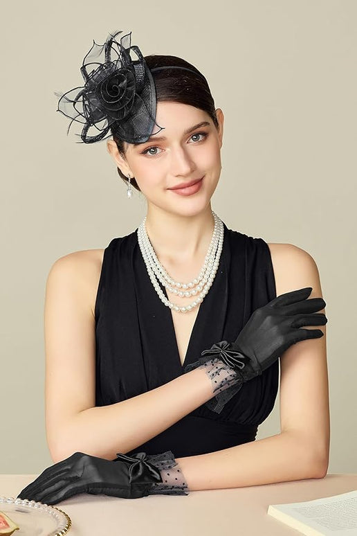 BABEYOND Lace Gloves for Women - Bow Short Prom Gloves Evening Elegant Accessories for Wedding Opera Party