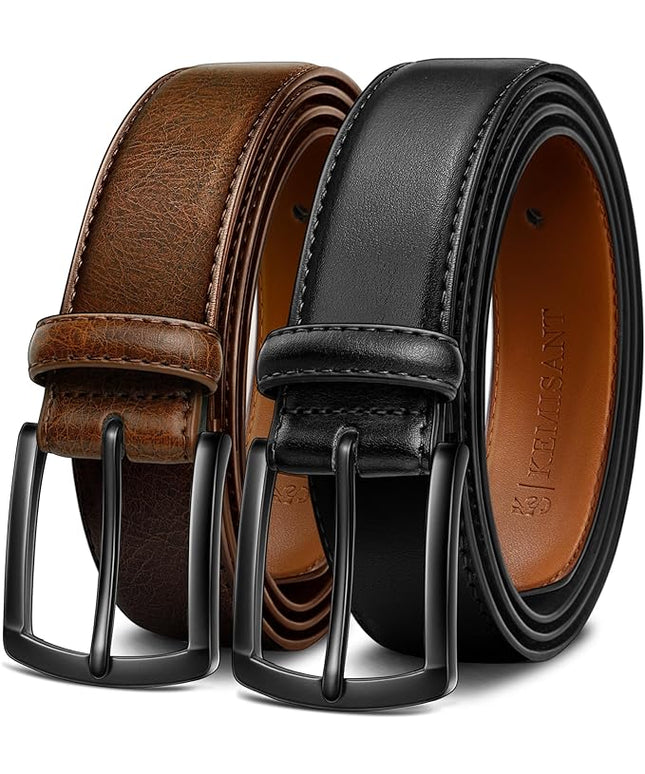 KEMISANT Men Belt 2Pack – Genuine Leather Belt for Men Dress Casual Golf Jeans 1 3/8"