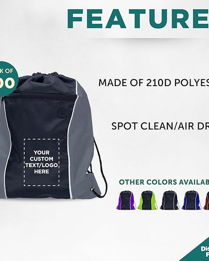 DISCOUNT PROMOS Two-Tone Drawstring Backpack Non-Woven - 100 pack - Customizable Text, Logo - Durable Sports Backpacks - Ideal for Work, Sports, Travel, Gym & More - Grey