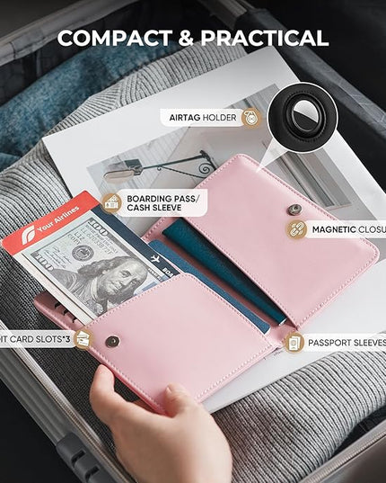 VULKIT Passport Holder with Airtag Slot, Premium Nappa Leather, RFID Blocking Airtag Passport Wallet