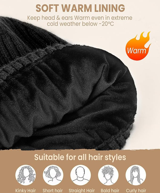 Winter Beanie Hat for Men & Women, Fleece Lined Thermal Knit Hat Ski Beanie Skull Cap Cuffed Cap for Cold Weather