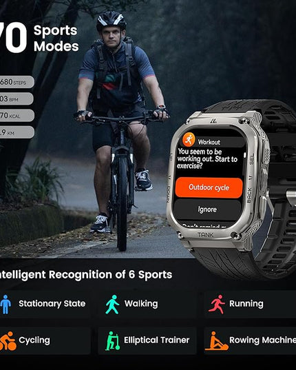 AMAZTIM Smart Watch, 60 Days Extra-Long Battery, 5ATM Waterproof Swimming Diving, Full Metal Military Grade, Answer/Make Call, 2" AMOLED Display, Health Monitor Compatible for iPhone and Android