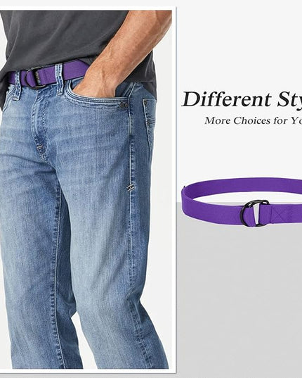 JASGOOD Men Canvas Belt Web Fabric Casual Belt with Black Double D-ring 1 1/2" Wide Set of 2