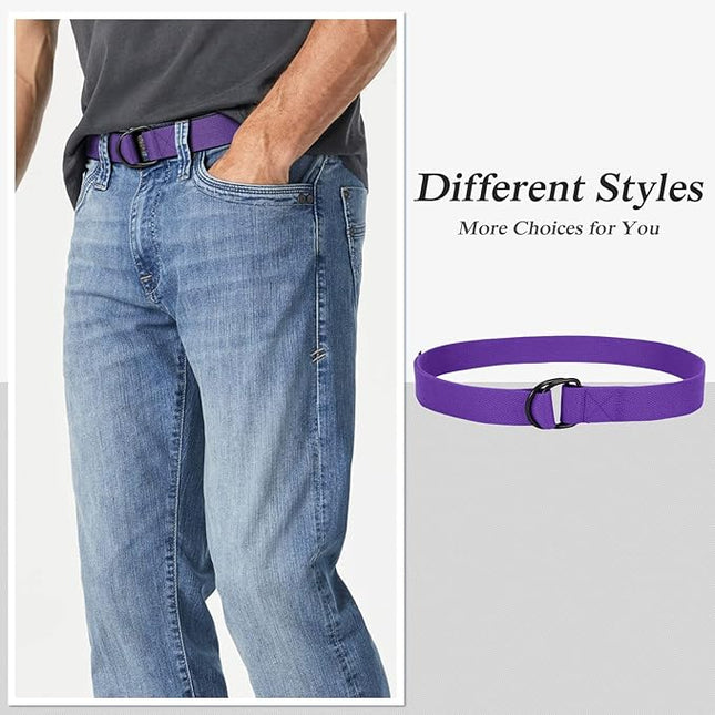 JASGOOD Men Canvas Belt Web Fabric Casual Belt with Black Double D-ring 1 1/2" Wide Set of 2