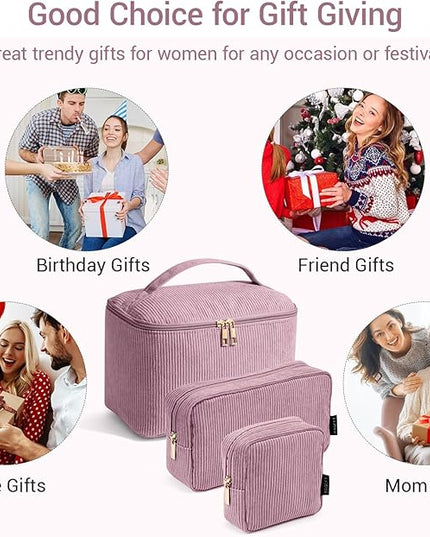 MAGEFY Small Makeup Bag for Purse Mini Cosmetics Bag Corduroy Cute Cosmetic Pouch for Women with Slip-in Pockets