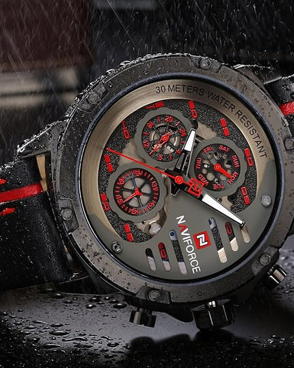 NAVIFORCE Sport Military Watches for Men Waterproof Watch Analog Quartz Leather Band Date Calendar Clock Wristwatch