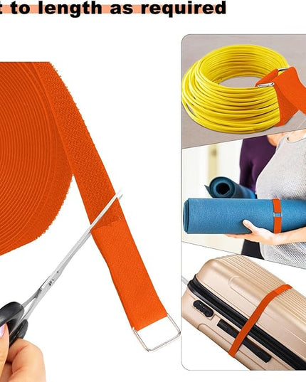 1"x16ft Hook and Loop Straps with 25 Metal Buckles, Adjustable Fastening Cable Straps, Cut-to-Length Cinch Strap, Reusable Nylon Securing Cord Ties for Organizer or Storage, 1 inch Wide,Orange