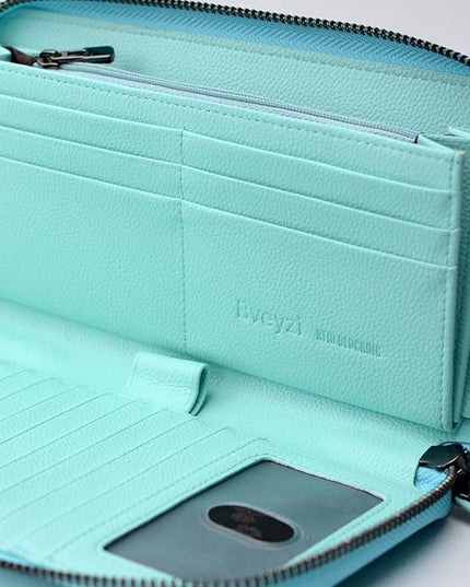 Bveyzi Women RFID Blocking Wallet Leather Zip Around Phone Clutch Large Capacity Ladies Travel Purse Wristlet | RFID Blocking, Zip Around, Large Capacity