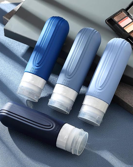 Travel Bottles for Toiletries, Tsa Approved 3oz Travel Size Containers BPA Free Leak Proof Refillable Liquid Silicone Squeezable Travel Accessories for Shampoo Conditioner Lotion (4 Pack)