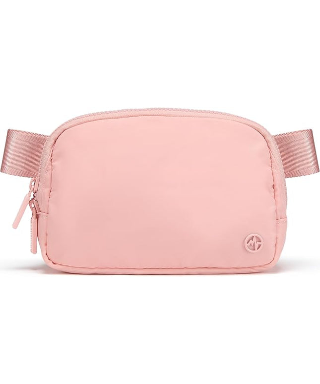 Pander Two Way Zipper Fanny Pack Nylon Everywhere Belt Bag for Women, Water Repellent Waist Packs, Crossbody Bags with Adjustable Strap (Mono Pink).