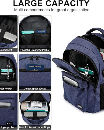School Backpack for Teen Boys, 17.3 Inch Laptop, USB Charging Port, Anti-Theft & Water-Resistant College Bookbag, Durable Student Backpack for High School and University, Blue