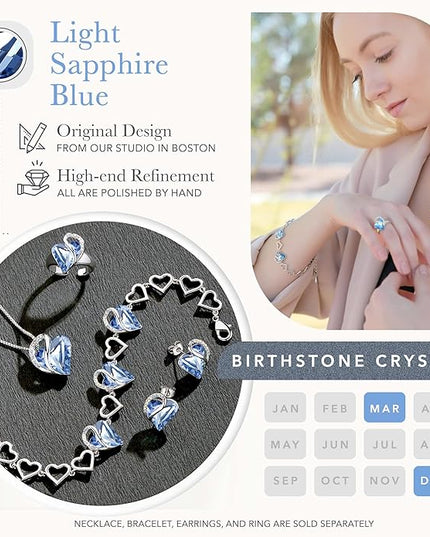 Leafael Infinity Love Heart Link Bracelets, Birthstone or Healing Stone Crystal Bracelet for Women, Silver Tone Jewelry Gifts for Her, 7-inch Chain and 2-inch Extender