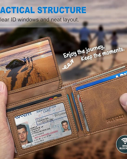 miyozi Airtag Wallet for Men,with Cash Pocket 2 ID Window 13 Cards,Slim Leather Wallet Front Pocket Card Holder RFID Blocking with Gift Box