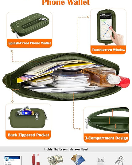 takyu Clip and Go Strap for Phone with Wallet Crossbody, 4-in-1 Hands-Free Phone Lanyard with Detachable Wallet Wrist Strap, Convertible Crossbody Bags with ID Window for Women Travel, Forest Green