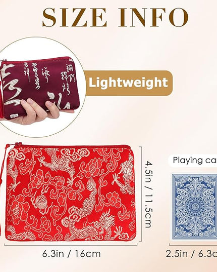 kilofly 2 pc Chinese Silk Brocade Padded Tassel Zipper Jewelry Bag Gift Pouch
