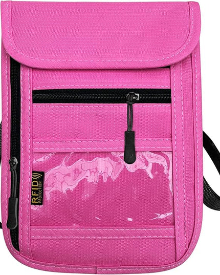 RFID Blocking Travel Neck Wallet Pouch and Passport Holder, Travel Neck Pouch Passport Holder for Women & Men - Rose