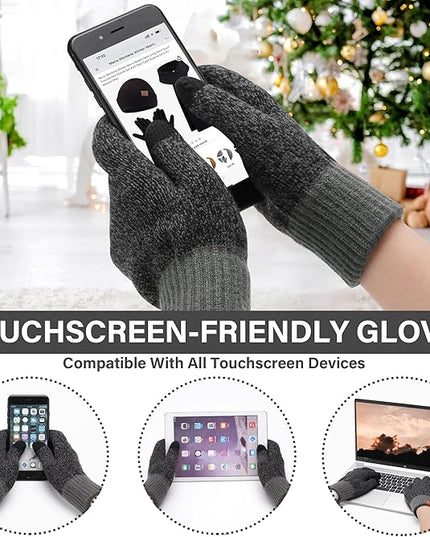 FZ FANTASTIC ZONE Mens Winter Knit Hat Beanie Long Neck Scarf Touchscreen Gloves Set Fleece Skull Caps Gifts for Men Women