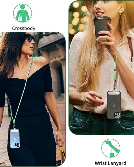 CACOE Phone Lanyard 2 Pcs-1 Pcs Adjustable Neck Strap, 1 Pcs Wrist Strap, 2 Pads, Universal Crossbody Multifuctional Cell Phone Lanyards Compatible with Most Smartphones(Light Green)