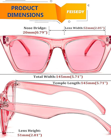 FEISEDY Vintage Square Cat Eye Sunglasses Women Trendy Cateye Sunglasses B2473