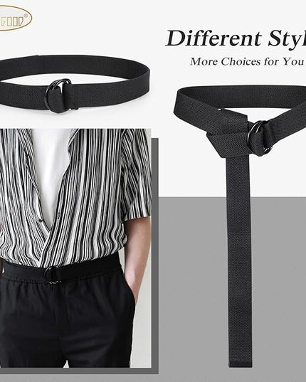 JASGOOD Men Canvas Belt Web Fabric Casual Belt with Black Double D-ring 1 1/2" Wide Set of 2