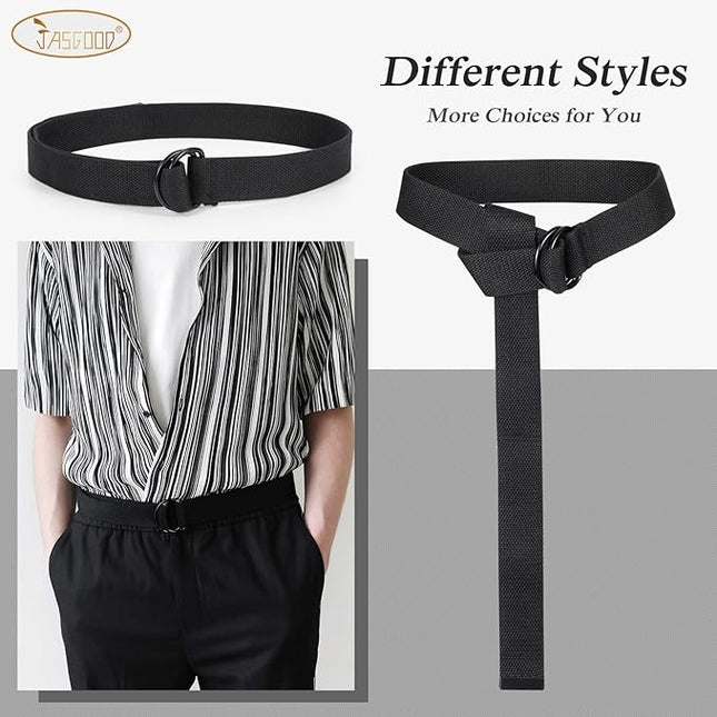 JASGOOD Men Canvas Belt Web Fabric Casual Belt with Black Double D-ring 1 1/2" Wide Set of 2