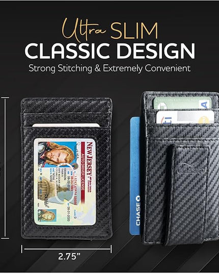 Money Clip Leather Wallet For Men Slim Front Pocket RFID Blocking with Super Strong Magnetic