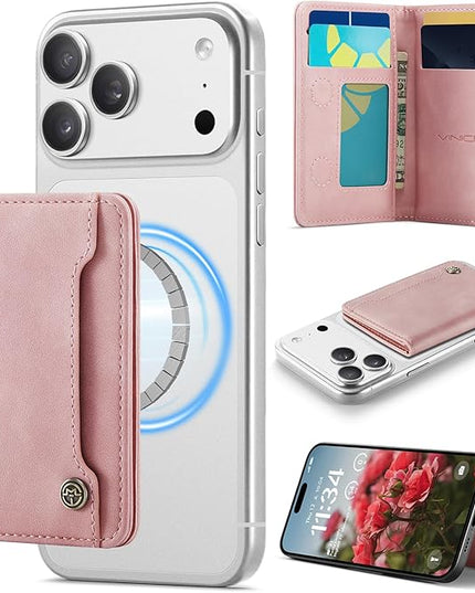 Vinich for MagSafe Wallet Magnetic RFID Blocking Card Holder Compatible with MagSafe Phones and Cases, Strong Magnet Minimalist Phone Wallet for iPhone 17/16/15/14/13/12/ Pro/Max/Plus, Rose Pink