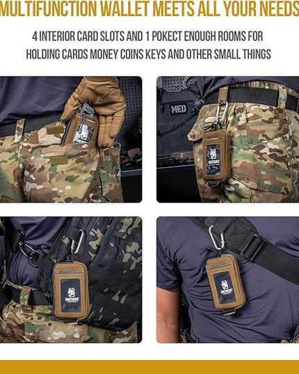 ONETIGRIS Front Pocket Wallet with Zippers Small Coin Purse Tactical Wallet Nylon Minimalist Wallet for Men Women, Brown