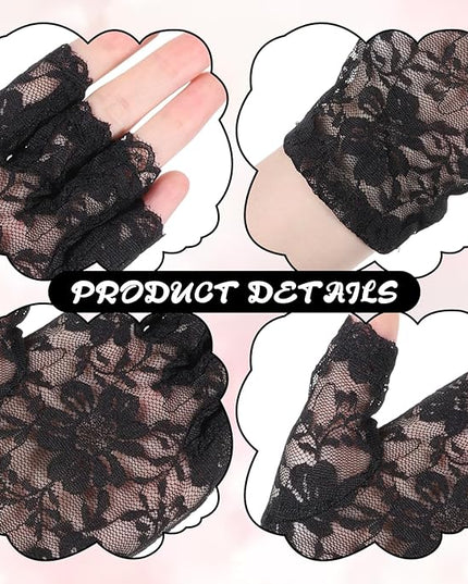 Women Short Lace Gloves, Sunblock Fingerless Bridal Wrist Glove, Short Black Lace Gloves Fingerless for Wedding, Tea Party, Cosplay, Costume, Opera Evening Prom