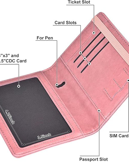 HerriaT Passport and Vaccine Card Holder Combo,Cover Case with CDC Vaccination Card Slot, Leather Travel Documents Organizer Protector, with RFID Blocking, for Women and Men