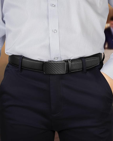 KEMISANT Men Belt 2 Pack, Leather Ratchet Belt Easy Click Slide For Men 1 3/8",Cut for Fit