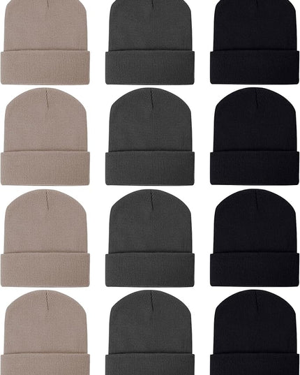 Zhanmai 12 Pack Small Winter Beanie Hats Bulk Warm Knitted Cuffed Skull Cap for Men Women