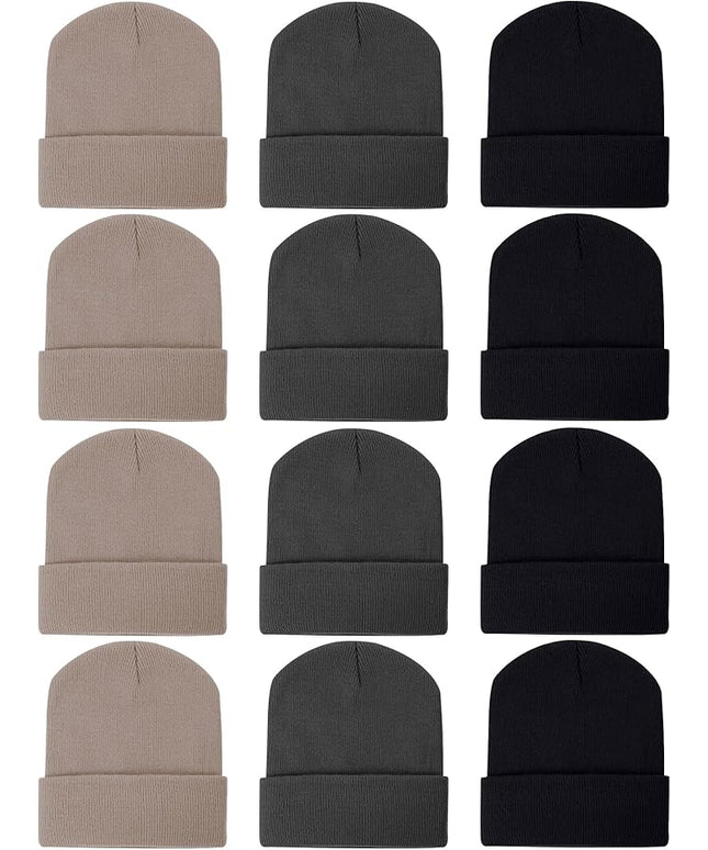 Zhanmai 12 Pack Small Winter Beanie Hats Bulk Warm Knitted Cuffed Skull Cap for Men Women