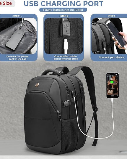 Swissdigital Design Travel Laptop Backpack, 35L Expandable Large College Laptops Backpack with USB Charging Port for Men and Women Fits 17 Inch Notebook, Black | SD1671-01