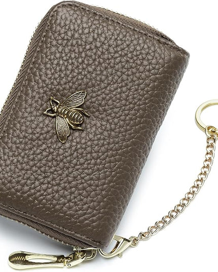 imeetu RFID Credit Card Holder, Small Leather Zipper Card Case Wallet for Women