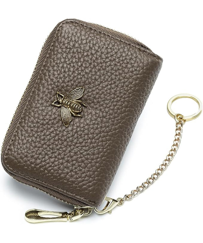 imeetu RFID Credit Card Holder, Small Leather Zipper Card Case Wallet for Women