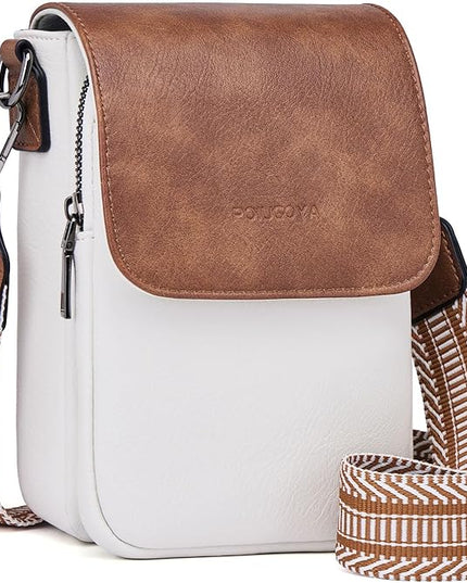 POIUGOYA Small Crossbody Bags for Women Trendy,Leather Triple Compartment Cell Phone Crossbody Wallet Purses with Card Slots