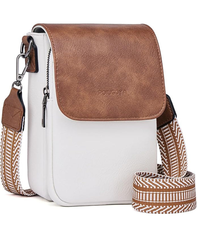 POIUGOYA Small Crossbody Bags for Women Trendy,Leather Triple Compartment Cell Phone Crossbody Wallet Purses with Card Slots