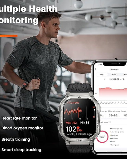 AMAZTIM Smart Watch, 60 Days Extra-Long Battery, 5ATM Waterproof Swimming Diving, Full Metal Military Grade, Answer/Make Call, 2" AMOLED Display, Health Monitor Compatible for iPhone and Android