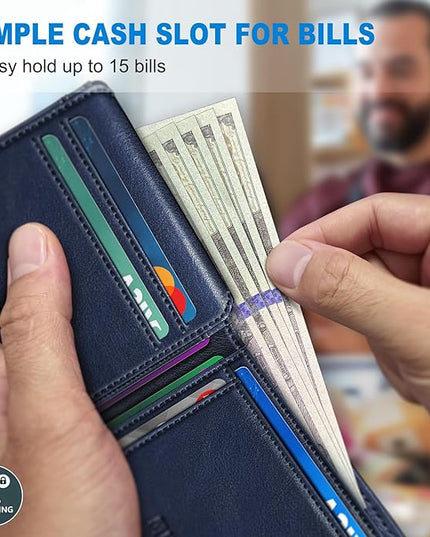 MIYOZI Airtag Wallet for Men,with Cash Pocket 2 ID Window 13 Cards,Slim Leather Wallet Front Pocket Card Holder RFID Blocking with Gift Box