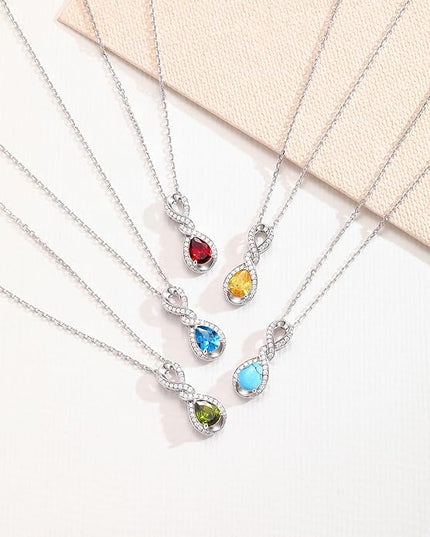 FANCIME Infinity Embrace Birthstone Necklaces for Women Fine Jewelry Sterling Silver Dainty Infinity Pendant Anniversary Birthday Christmas Gifts for Her Wife Mom Daughter
