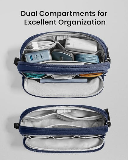 tomtoc Electronic Organizer Travel Case, Water Resistant Dual Compartment Tech Pouch Cable Organization Storage Bag for Charger, Cord, Phone, Hard Drive, Power Bank, Accessories Travel Essentials