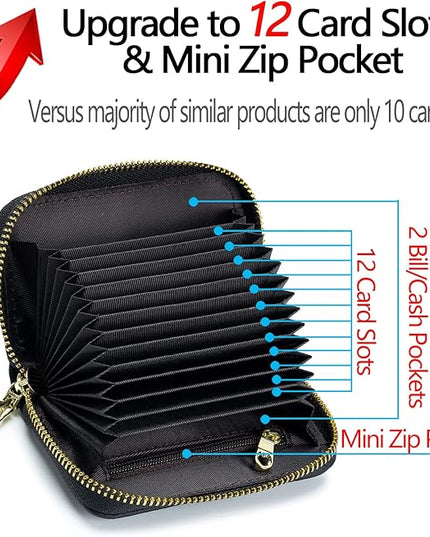 imeetu RFID Credit Card Holder, Small Leather Zipper Card Case Wallet for Women