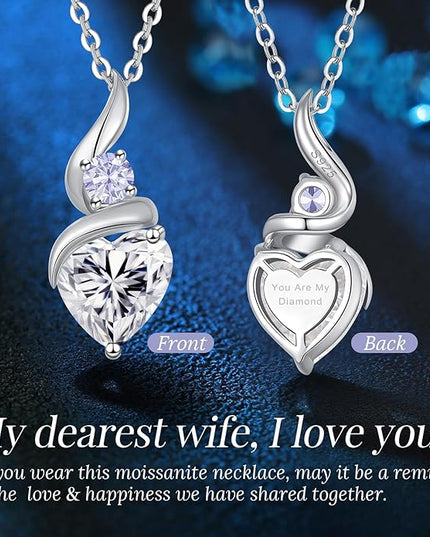 ANDSO Moissanite Heart Pendant Necklaces for Women, 925 Sterling Silver Necklace with Birthstone, Ideal Anniversary Present or Birthday Christmas Valentine Jewelry Gifts for Mom Wife Her Girlfriend