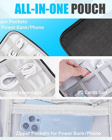 Travel Cable Organizer Bag, Electronics Organizer Tech Pouch with Double Layers for Cords, Chargers, Phone, Earphones, USBs, SD Cards - Travel Essentials Portable Waterproof Tech Pouch